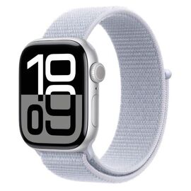 Apple Watch Series 10 (GPS + Cellular) - 42 mm - aluminium argenté - Montre connectée avec bracelet sport - deux couches de matières textiles tissées - nuage bleu - taille du poignet : 130-200 mm - 64 Go - LTE, Wi-Fi 4, UWB, Bluetooth - 4G - 29.3...