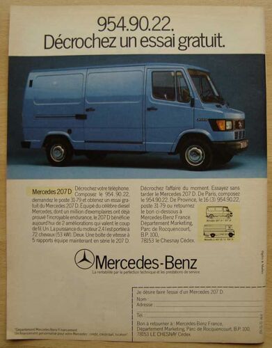 Publicité Papier - Utilitaire Mercedes 207 D De 1982