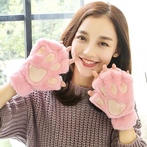 Gants Mixtes En Forme De Patte De Chat, Doublure En Peluche Épaisse Pour Un Confort Optimal, Idéal Pour L'automne Et L'hiver