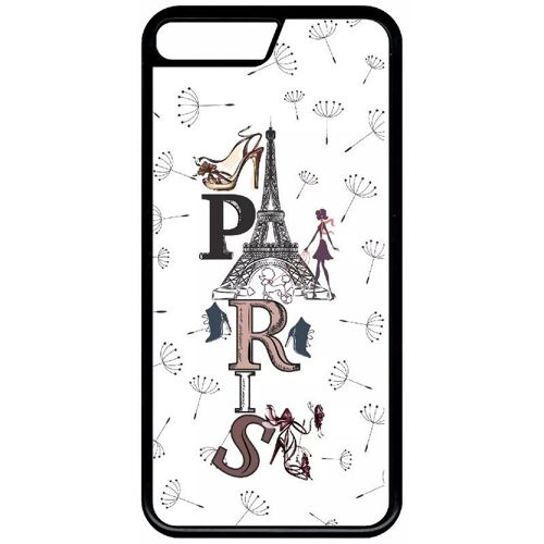Coque pour iphone se 2022 - paris fond blanc - silicone - noir