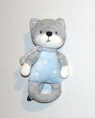 Doudou Chat Tex Baby Grelot Peluche Chaton Gris Bleu 19 Cm
