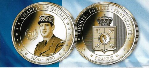 Piece Commémorative 50eme Anniversaire De La Mort De Charles De Gaulle Dorée À L Or Fin 24 Carats
