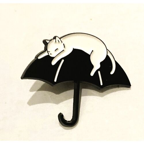 Pins Animaux Chat Blanc Sur Parapluie Noir