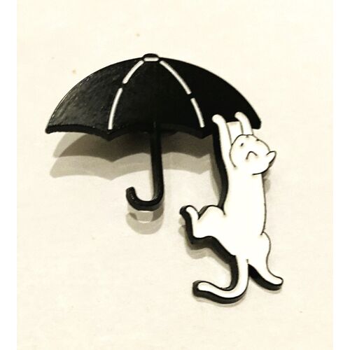 Pins Animaux Chat Blanc Sur Parapluie Noir