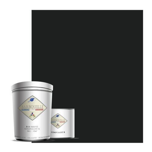 BAR-RESINE : Peinture/résine époxy bi-composants, en phase aqueuse pour carrelages, faiences, stratifiés, PVC, etc  - 1 kg MAT - 10m² - Gris & Noir - Vodounô