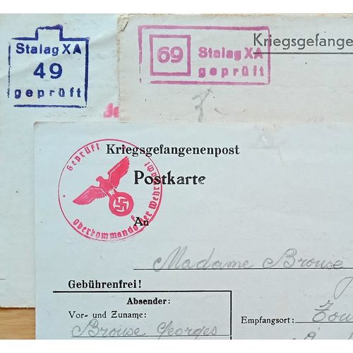 Guerre 39-45 : Lot 3 Lettres Cachets Camp Prisonniers Stalag Xa Georges Broux 1942 À 1944