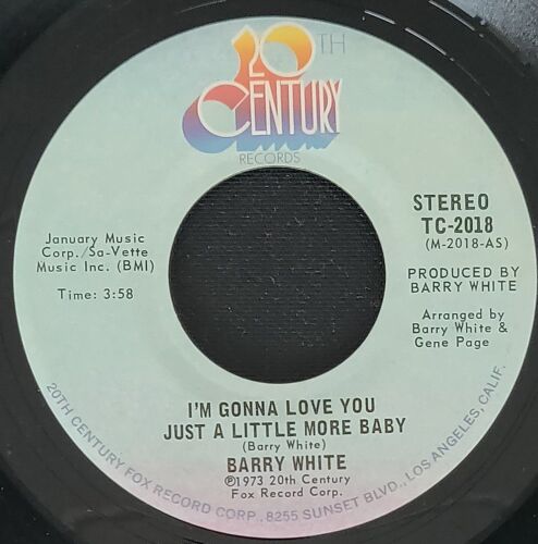 Barry White " I'm Gonna Love You Just A Little More Baby / Just A Little More Baby " Vinyl 45 Trs. Usa 1973. Soul Funk.