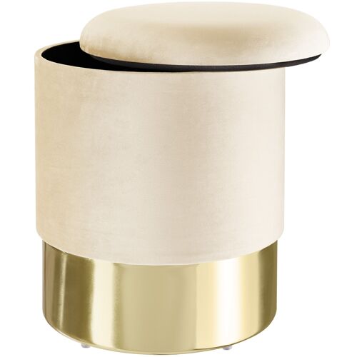 Pouf coffre de rangement aspect velours SARINA - crème