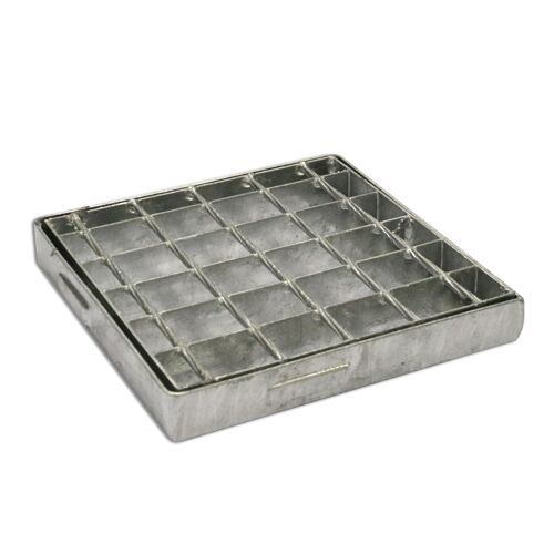 Grille Caillebotis 20 x 20cm avec cadre en acier galvanisé pour collecteur d'évacuation des eaux pluviales