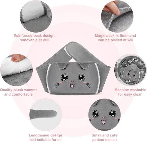 3 En 1 Bouillotte Ceinture, Bouillottes Regles Douloureuses, 1l Bouillotte Ventre Avec Housse Peluche Et Taille Douce, Bouteille Eau Chaude Pour Chauffe Main Épaule Dos, Enfant Adulte(Chat)