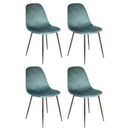 Paris Prix - Lot De 4 Chaises Velours "Giulia" 85cm Bleu Canard