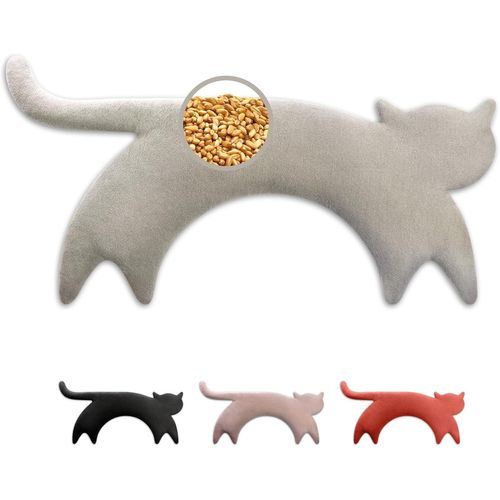 KALANKA-LESCHI Coussin chauffant micro ondes en coton 100% bio, Chat gris, Bouillotte graines de bl¿¿ 100% bio, Bouillotte micro-ondes id¿¿ale pour r¿¿chauffer cervicale, ¿¿paules, cou, nuque