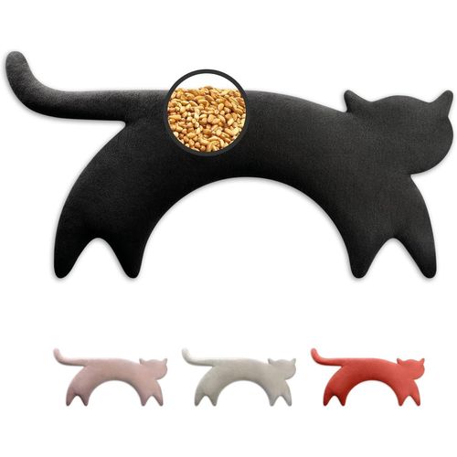 KALANKA-LESCHI Coussin chauffant micro ondes en coton 100% bio, Chat noir, Bouillotte graines de bl¿¿ 100% bio, Bouillotte micro-ondes id¿¿ale pour r¿¿chauffer cervicale, ¿¿paules, cou, nuque