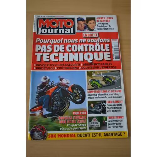 Moto Journal 1796 De 2008 Triumph 1050 Speed Triple,Kawasaki Zx10r,Aprilia 850 Mana,De Angelis,Dovizioso,