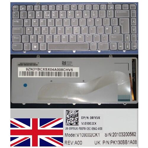 Clavier Qwerty UK Pour DELL Alienware M11x R2 R3 Series, Noir / Black, BACKLIT, Model: V109002CK1, 0RFXVK, P/N: PK130BB1A08, 9Z.N3YBC.XSX