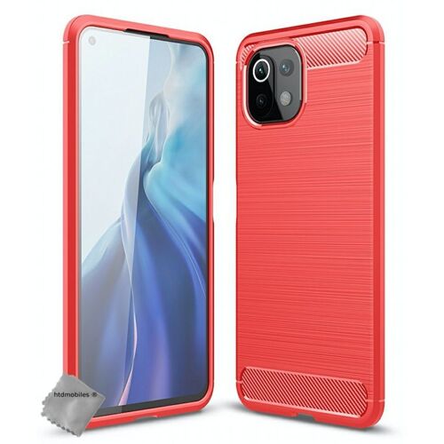 Housse etui coque silicone gel carbone pour Xiaomi Mi 11 Lite / Mi 11 Lite 5G + film ecran - ROUGE