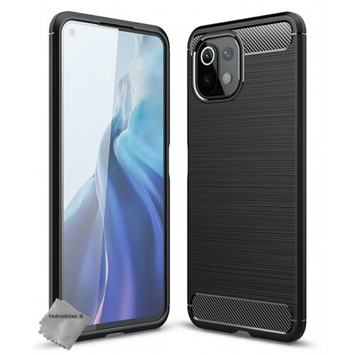 Housse etui coque silicone gel carbone pour Xiaomi Mi 11 Lite / Mi 11 Lite 5G + verre trempe - NOIR
