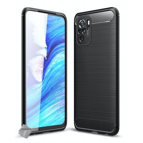 Housse etui coque silicone gel carbone pour Xiaomi Redmi Note 10 4G + verre trempe - NOIR