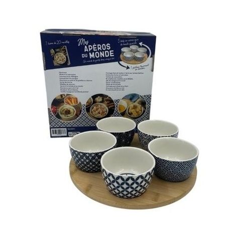 Mes Petits Apéros Du Monde - Coffret Avec 5 Bols En Céramique, 1 Plateau Tournant