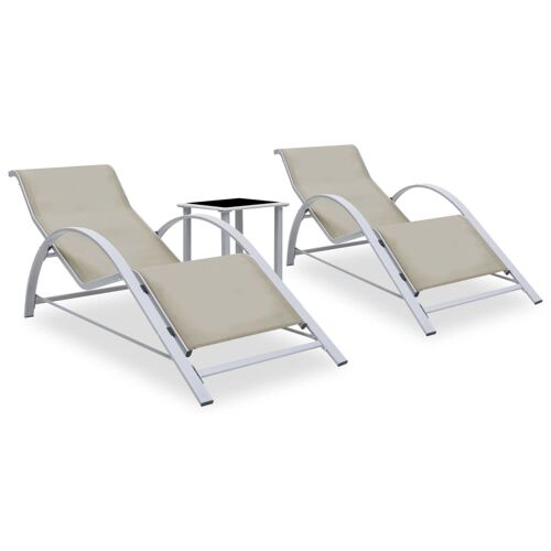 Vidaxl Chaises Longues 2 Pcs Avec Table Aluminium Crème