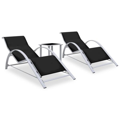 Vidaxl Chaises Longues 2 Pcs Avec Table Aluminium Noir