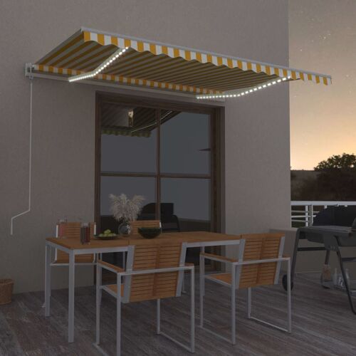 Vidaxl Auvent Automatique Capteur De Vent/Led 400x300cm Jaune Et Blanc