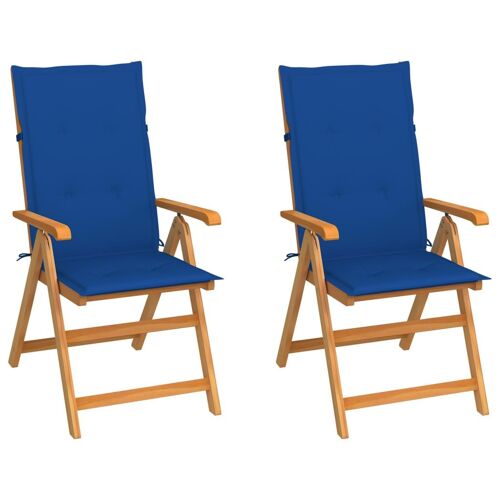 Vidaxl Chaises De Jardin 2 Pcs Avec Coussins Bleu Royal Bois De Teck