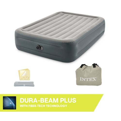 Matelas gonflable Intex - Essential Rest - 2 personnes - 152x203x46 cm (LxLxH) - Gris - Motopompe intégrée