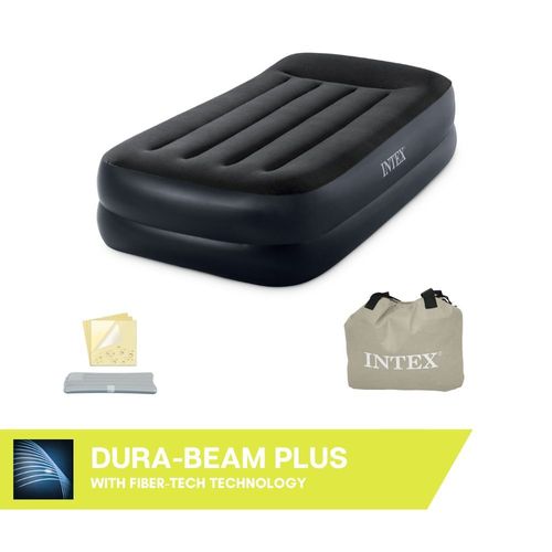 Matelas gonflable Intex - Pillow Rest Raised - 1 personne - 99x191x42 cm (LxLxH) - Noir - Motopompe intégrée