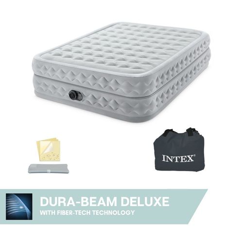 Intex Matelas gonflable - Supreme Air-Flow - 2 personnes - 152x203x51 cm (LxLxH) - Gris - Motopompe intégrée