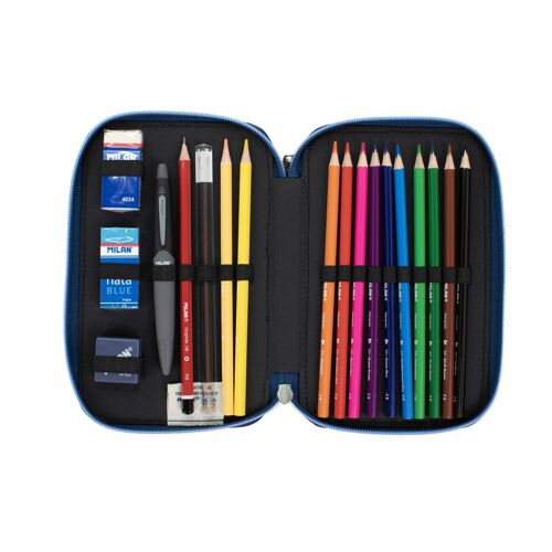 Plumier 2 Compartiments Avec Contenu Série The Fun, Bleu