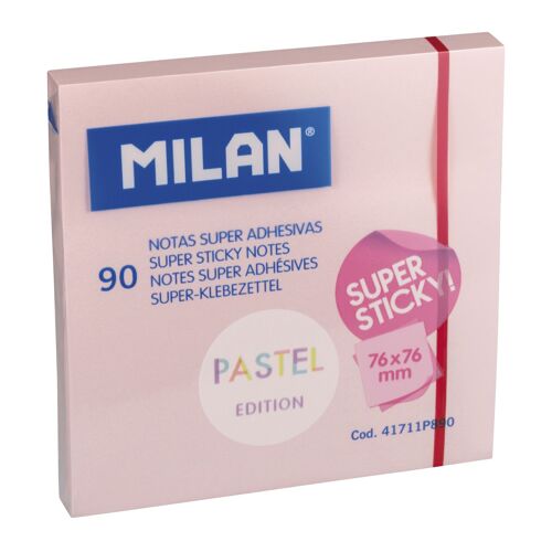 Bloc 90 Notes Super Adhésives Rose Pastel 76 X 76 Mm