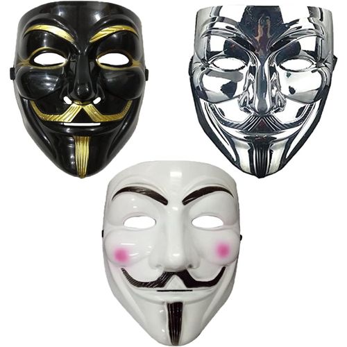 Kalanka-3 Pièces Masques Pour Adulte,Masque D'halloween,V For Vendetta Masks,Décor De Nuit De Feu De Joie Costume De Cosplay D'halloween,Accessoires De Couverture De Visage Pour Le Rave Party