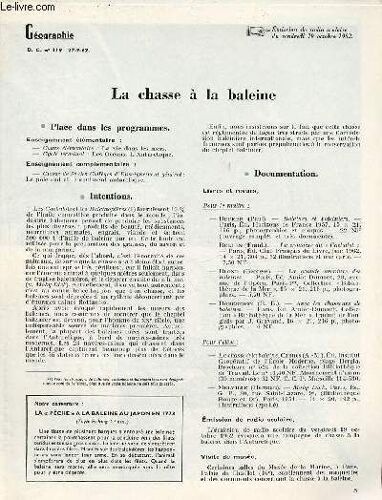 La Chasse À La Baleine - Géographie Documents Pour La Classe N°119 27-9-62.