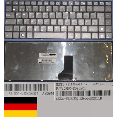 Clavier Qwertz Allemand / German Pour ASUS UL30 UL30A UL30VT Series, Noir / Black, Brillant-frame/ Glossy-frame, Model: V111362AK1, 0KN0-ED2GE01, P/N: 04GNV62KGE00-1