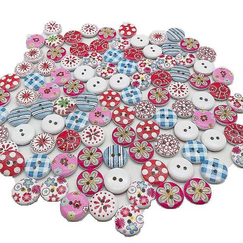 Pack De 200 Boutons Pour Artisanat / Coudue, Mélangé Avec Des Boutons En Bois Coloré, 15 Mm