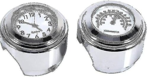 Motorcycle Clock Tabletop Thermometer, Motorcycle Handlebar Mount Watch Dial Clock Thermometer Temp White Pack