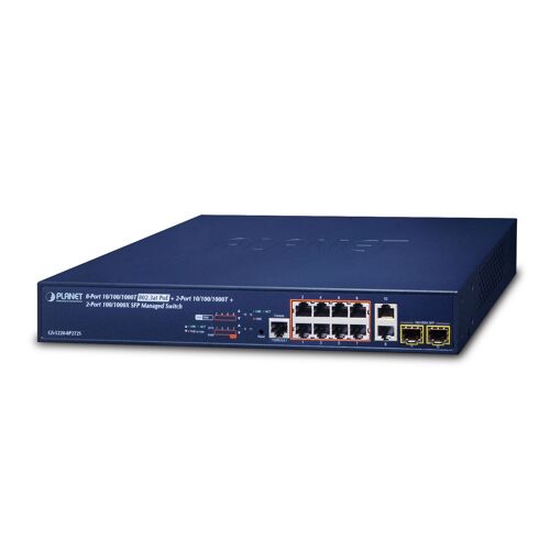 PLANET GS-5220-8P2T2S - Commutateur - Géré - 8 x 10/100/1000 (PoE+) + 2 x 10/100/1000 + 2 x Fast Ethernet/Gigabit SFP - de bureau, Montable sur rack - PoE+ (240 W)