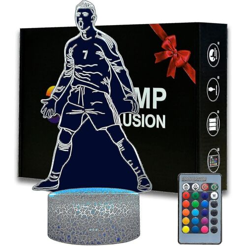 Portugal Joueur De Football Ronaldo # 7 Night Light Pour Les Garçons, 16 Changement De Couleur Dimmable Avec Décor De Football De La Pièce À Distance, Lampe De Bureau Pour Les Fans De Football Enfants