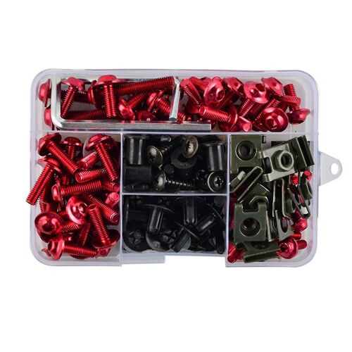 195pcs Moto Carénage Boulon Vis Écrou Kit Carrosserie Vis Moto Kit Universel Rouge -Suz-Yvan