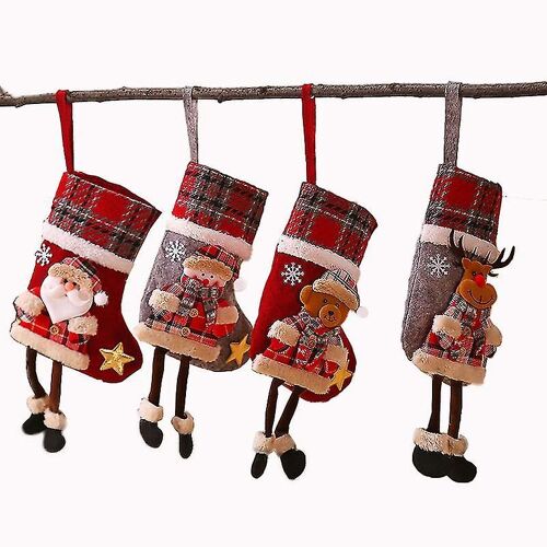 4pcs Christmas Stocking Christmas Stocking Christmas Boot Hanging Stocking Socks Christmas Stocking Christmas Stocking Gift Bag Hanging Candy-XT
