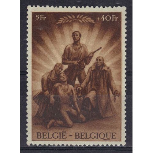 Belgique 1945 : Au Profit Des Prisonniers, Déportés, Fusillés, Membres De La Résistance Et De Leurs Familles : Libération - Timbre 5 F. + 40 F. Sépia Neuf **