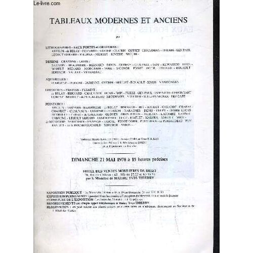 Catalogue Ventes Aux Encheres - Tableaux Modernes Et Anciens - Dimanche 21 Decembre 1978 A 15h Hotel Des Ventes Mobilieres De Brest.
