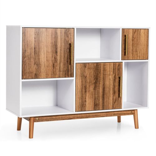 Buffet Meuble De Rangement Multifonction Meuble Tv Bibliothèque Style Scandinave Étagère Compartiments Ouverts 3 Placards Pied Surélevés Mdf