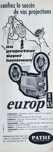 Publicité Papier - Ciné-Projecteur Pathé Europ 8 Ou 9,5 Mm De 1959