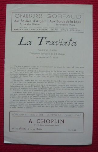Programme Du Théâtre Du Mans  La Traviata (Circa 1950)