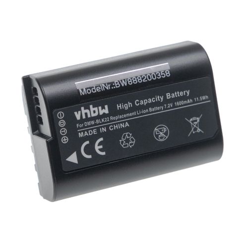 vhbw Batterie remplacement pour Panasonic DMW-BLK22 pour appareil photo, reflex numérique (1600mAh, 7,2V, Li-ion)