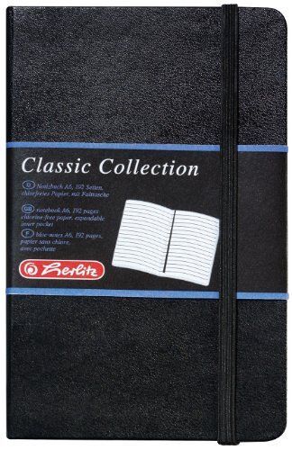 Herlitz 10789444 Bloc-Notes A6 Classic Collection 192 Pages Lignées Papier 80g/M Noir/Aspect Cuir Import Allemagne