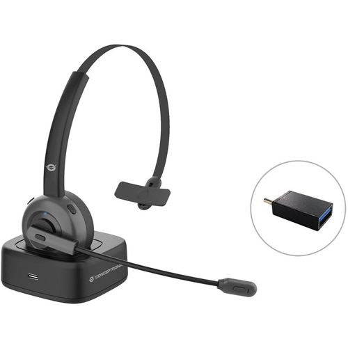 Conceptronic POLONA03BD casque Sans fil Arceau Bureau/Centre d'appels Bluetooth Socle de chargement Noir