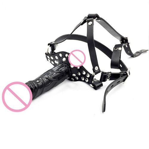 Godemiché À Double Extrémité En Cuir Pu Pour Femmes, Tête De Sangle Gag, Harnais, Bouche, Pénis Réaliste, Bdsm, Jouets Sexuels Érotiques Pour Adultes